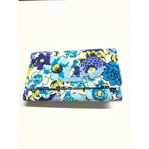 Vera Bradley All In One Crossbody Wallet Blue Green Floral Quilted Cotton‎